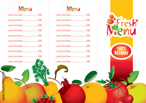 menus for juice and fresh juices from various fruits