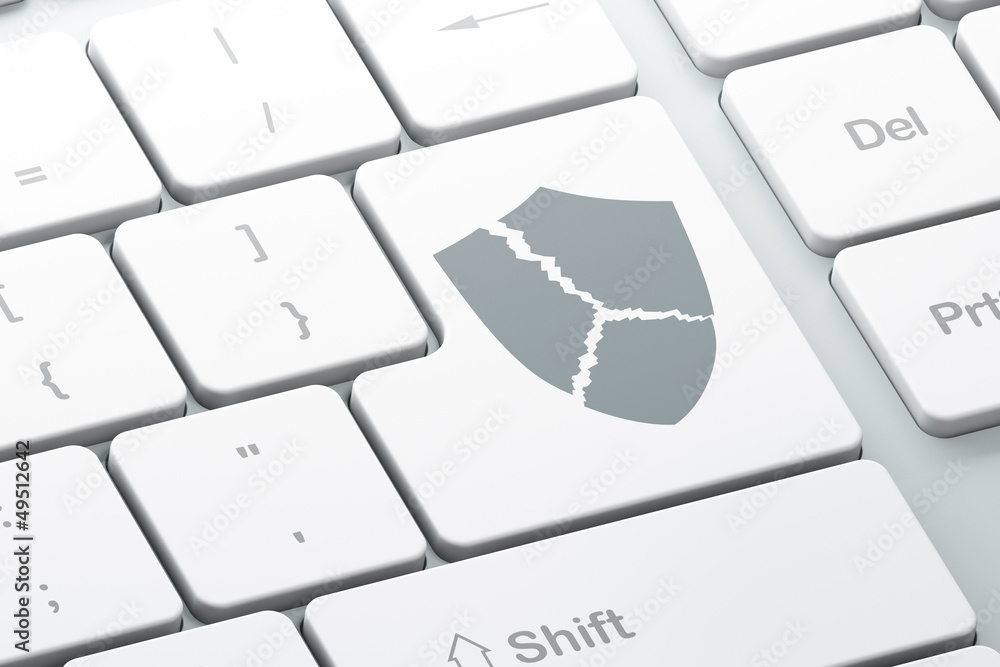 Privacy concept: computer keyboard with Broken Shield Privacy concept: computer keyboard with Broken Shield