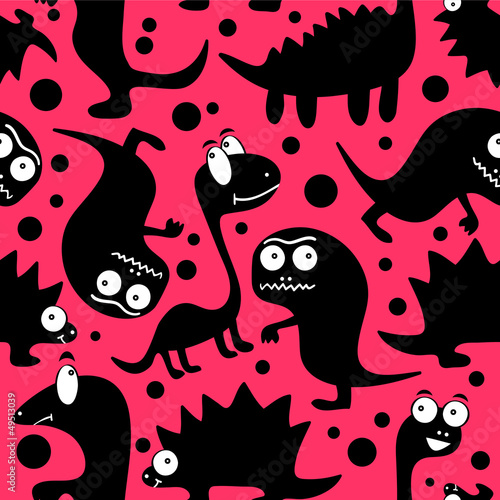 Seamless pattern with funny dinosaurs
