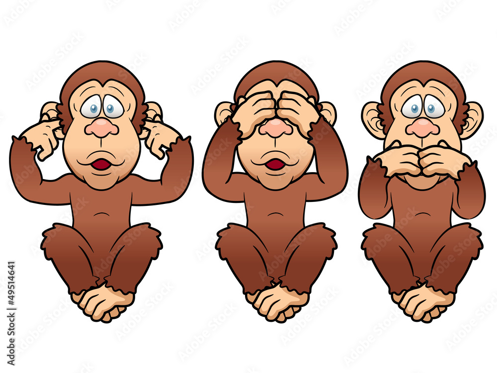 Fototapeta premium illustration of cartoon Three monkeys - see, hear, speak no evil