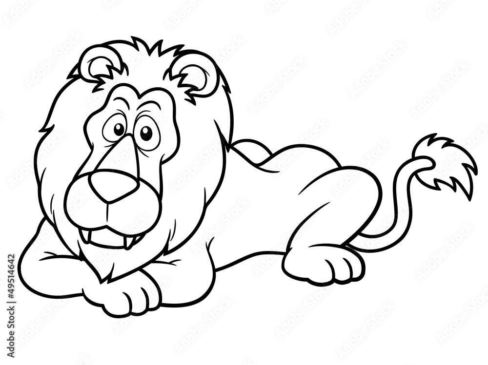 Fototapeta premium illustration of Cartoon lion - Coloring book