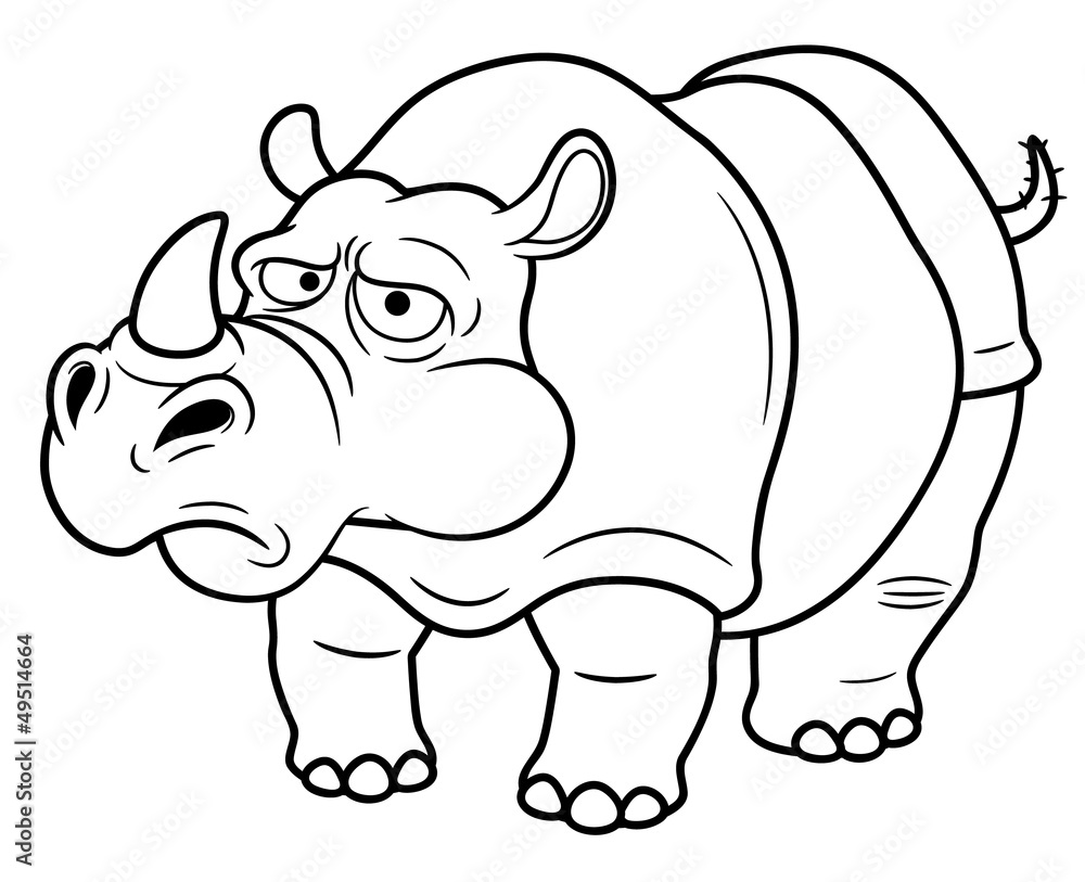 illustration of Cartoon rhino - Coloring book