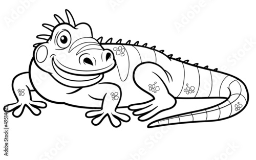 Illustrations of Cartoon green iguana - Coloring book