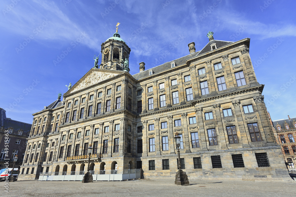 Royal Palace at the Dam Square, Amsterdam. It was built as city hall during the Dutch Golden Age in the seventeenth century.