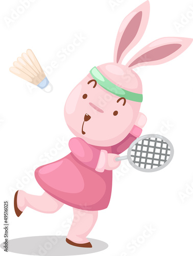 Girl Rabbit Playing Badminton .Vector