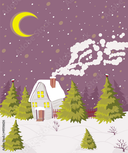 snow-covered cabin in the woods