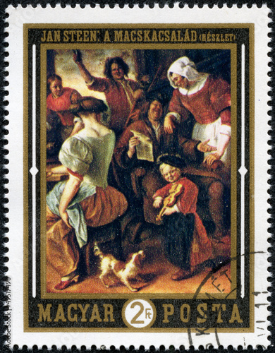 stamp printed by Hungary, shows The Feast, by Jan Steen