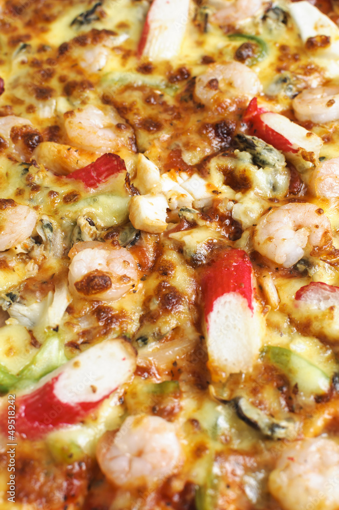 Seafood pizza close-up