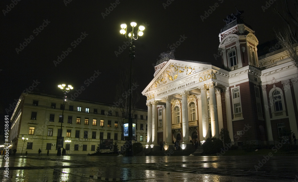 Bulgaria National Theater Ivan Vazov at night
