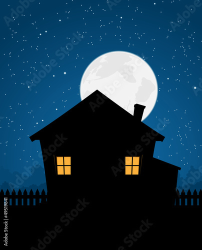 House Silhouette In Starry Night