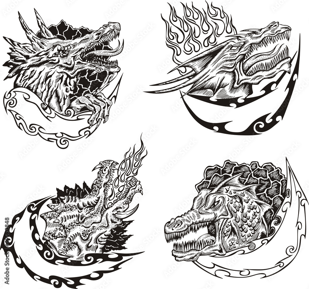 Fototapeta Decorative templates with dragon heads