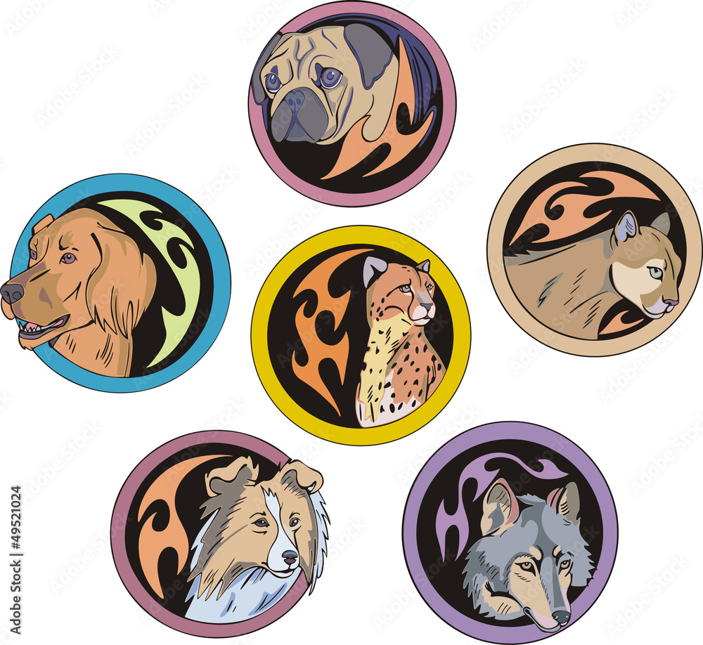 Round dingbats with dogs and wild cats Round dingbats with dogs and wild cats