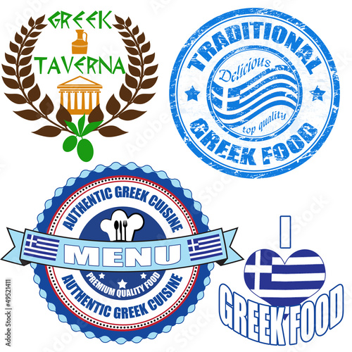 Set of authentic greek food stamp and labels