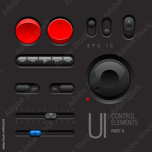 Dark Web UI Elements. Buttons, Switches