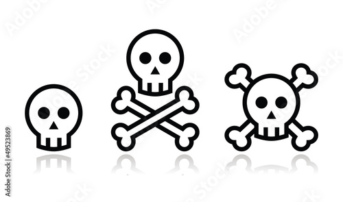 Cartoon skull with bones vector icon set