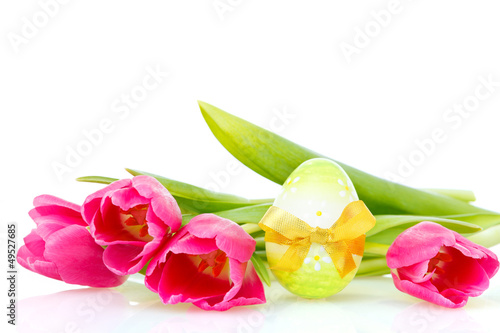 tulips and easter on white photo