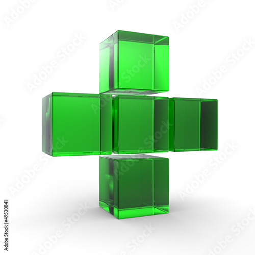 3D plus icon in green on isolated white background.3D cross icon photo