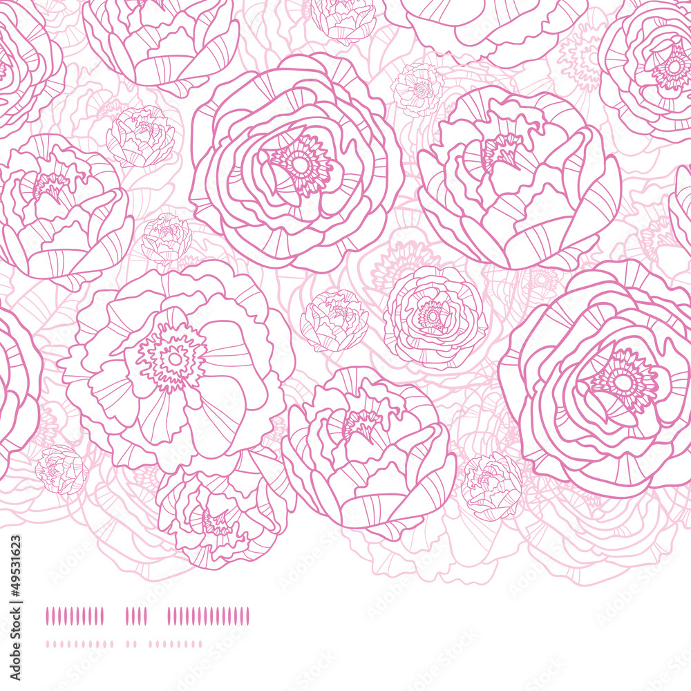 Vector pink line art flowers elegant horizontal seamless pattern