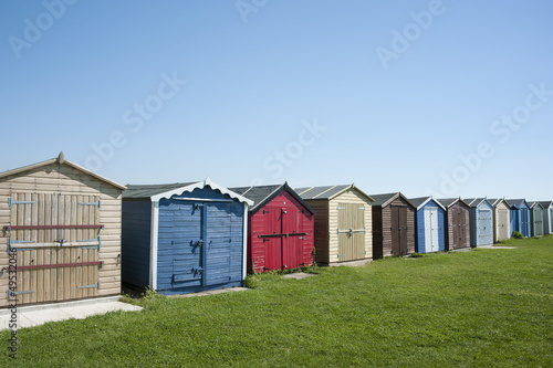 Beach huts at Dovercourt, near Harwich, Essex, UK.