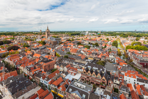 Aerial view of the Dutch historic city Delft