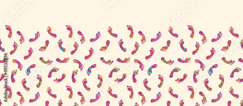 vector colorful foot prints horizontal seamless pattern