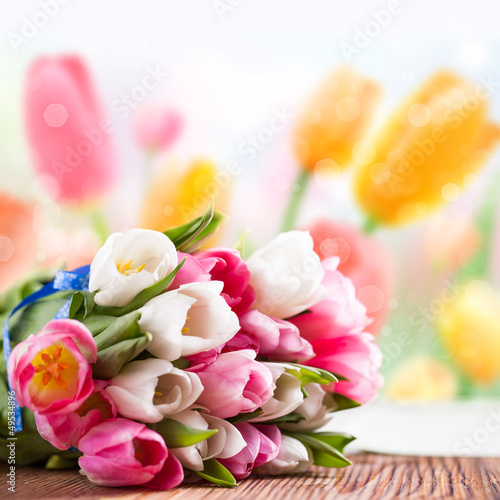 Fototapeta Naklejka Na Ścianę i Meble -  Tulpen vor Frühlingshintergrund