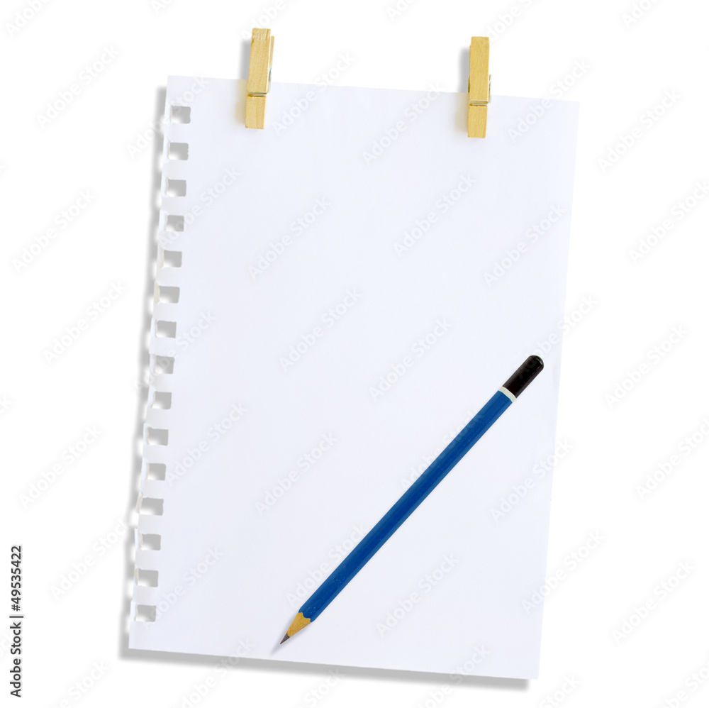 Note paper and pencil on a white background. Note paper and pencil on a white background.