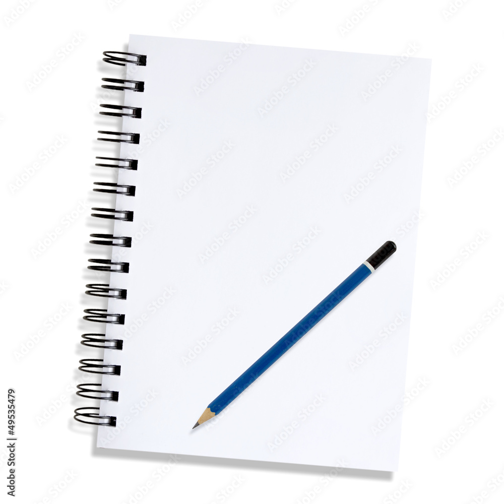 Note paper and pencil on a white background. Note paper and pencil on a white background.