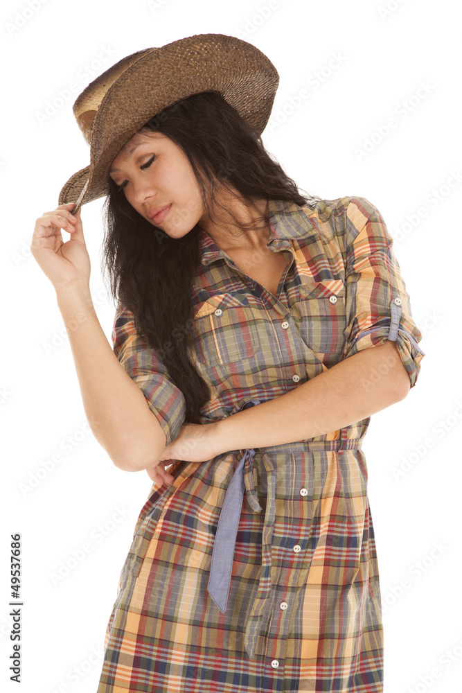 asian woman plaid touch hat asian woman plaid touch hat
