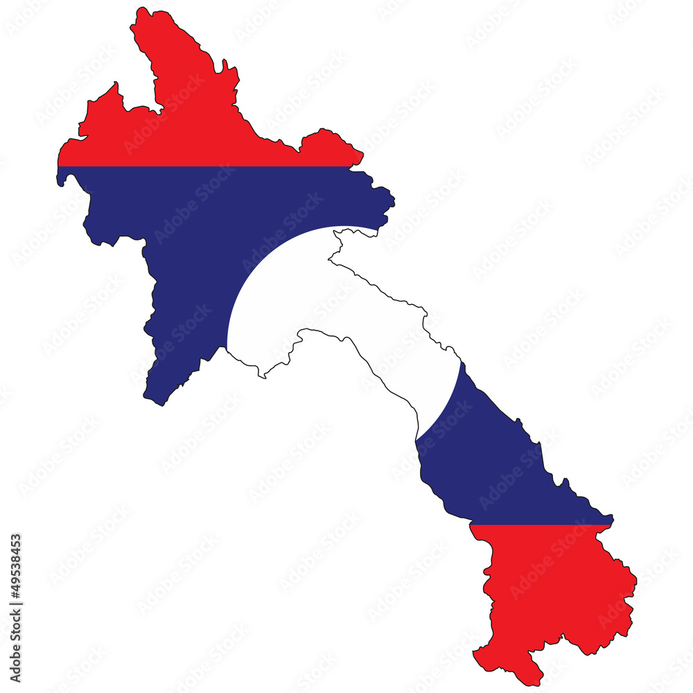 Fototapeta premium Country outline with the flag of Laos