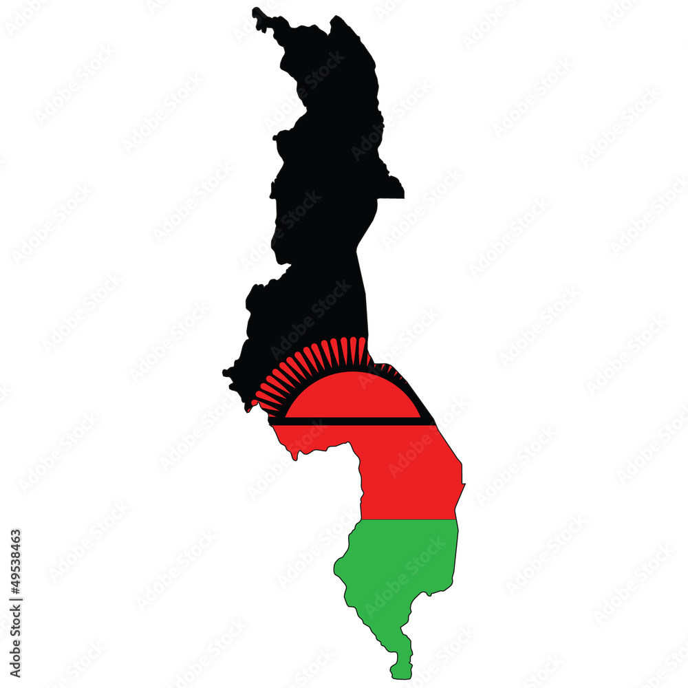 Obraz premium Country outline with the flag of Malawi