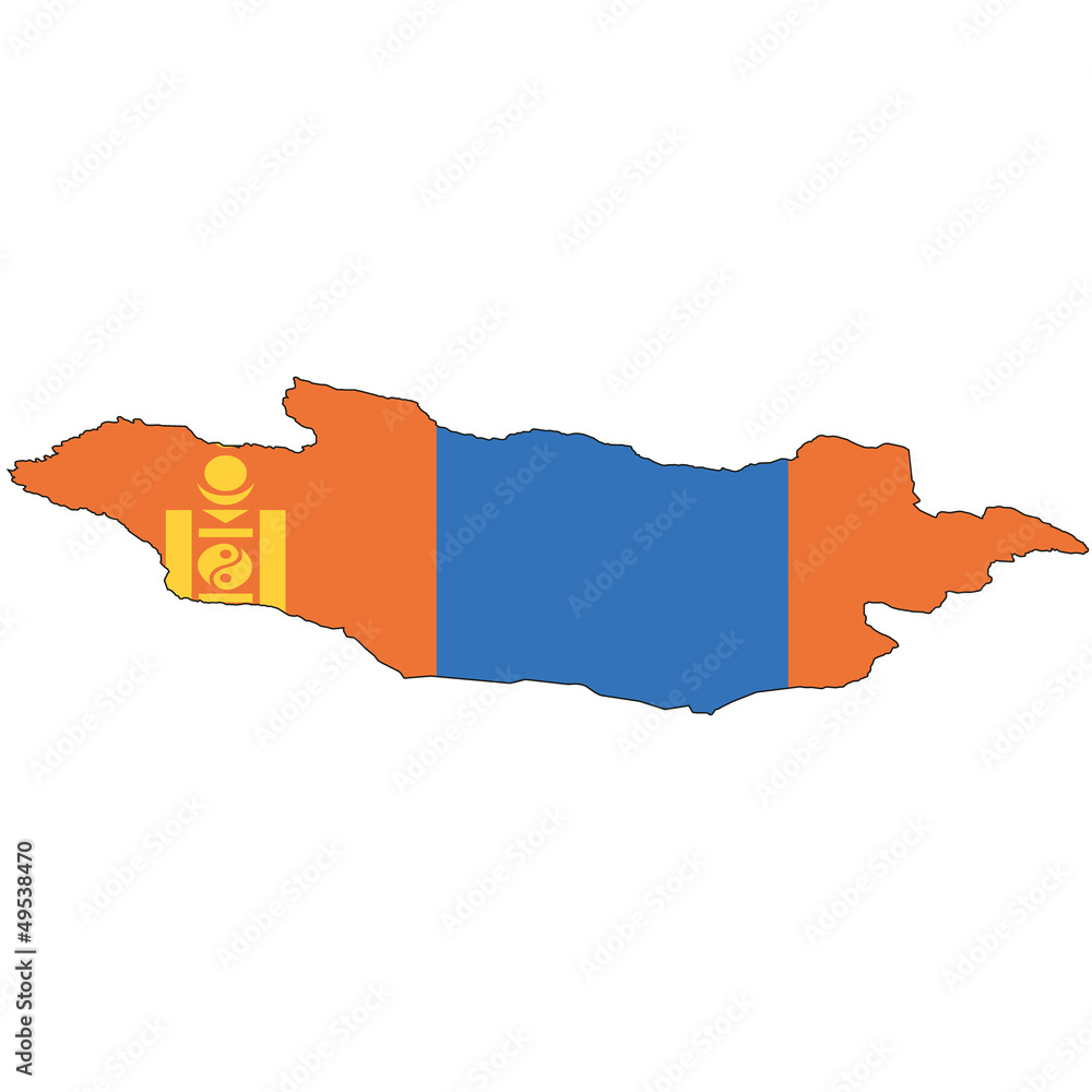 Obraz premium Country outline with the flag of Mongolia