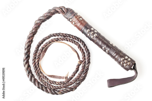 Obraz na plátne brown leather whip isolated on white background