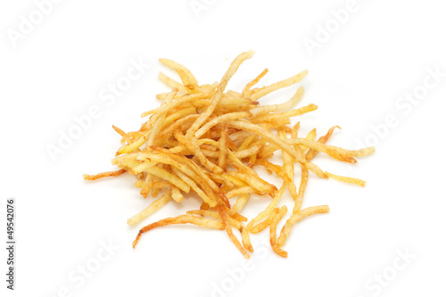 French fries on a white background. macro