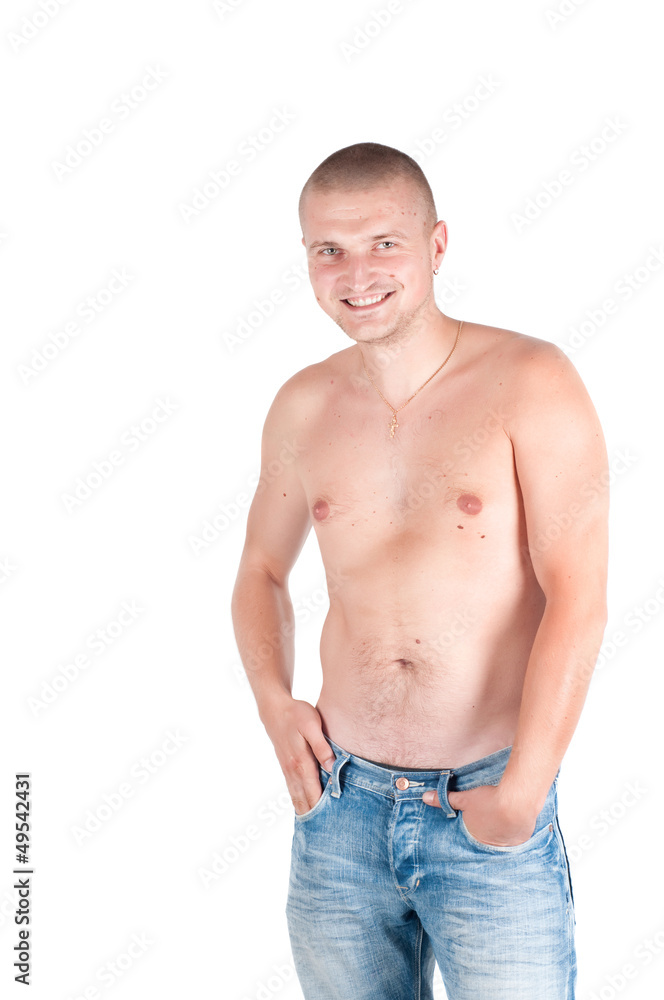 Smiling man with naked torso Smiling man with naked torso