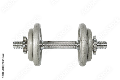 Silver metal dumbbell isolated on white