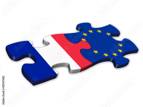 Принти на полотні EU & French Flags (France European union politics jigsaw)
