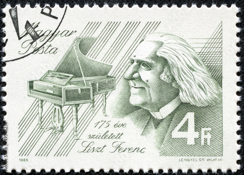 stamp printed by Hungary, shows Franz Liszt photo