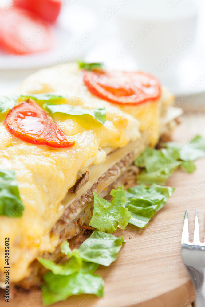 Traditional lasagna with vegetables and cheese