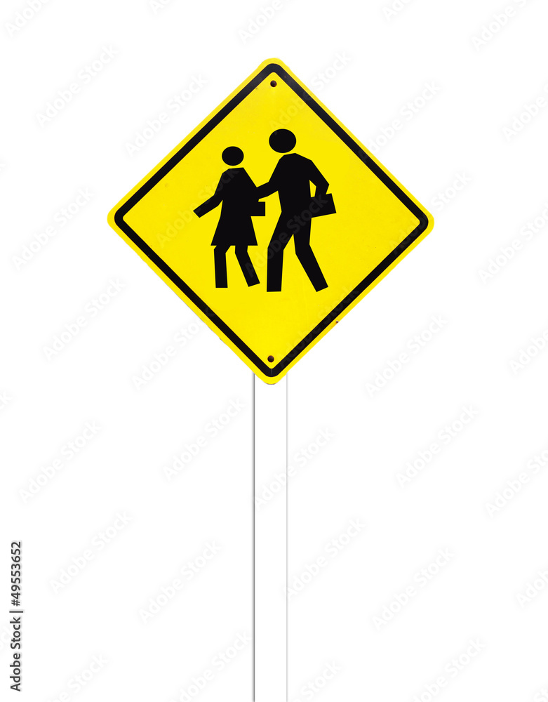 Traffic sign (School warning sign) on white background Traffic sign (School warning sign) on white background