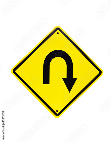U turn road Traffic Sign on isolated