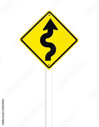 Winding Road Traffic Sign on white background