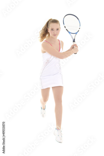 young sporty woman running with tennis racket © Di Studio