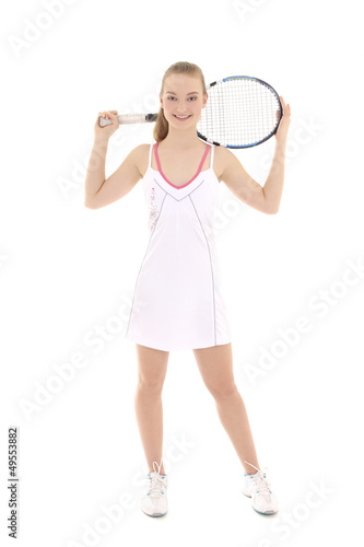 attractive female tennis player with racket over white © Di Studio