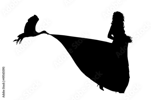 silhouette of a pregnant bride and a storck photo