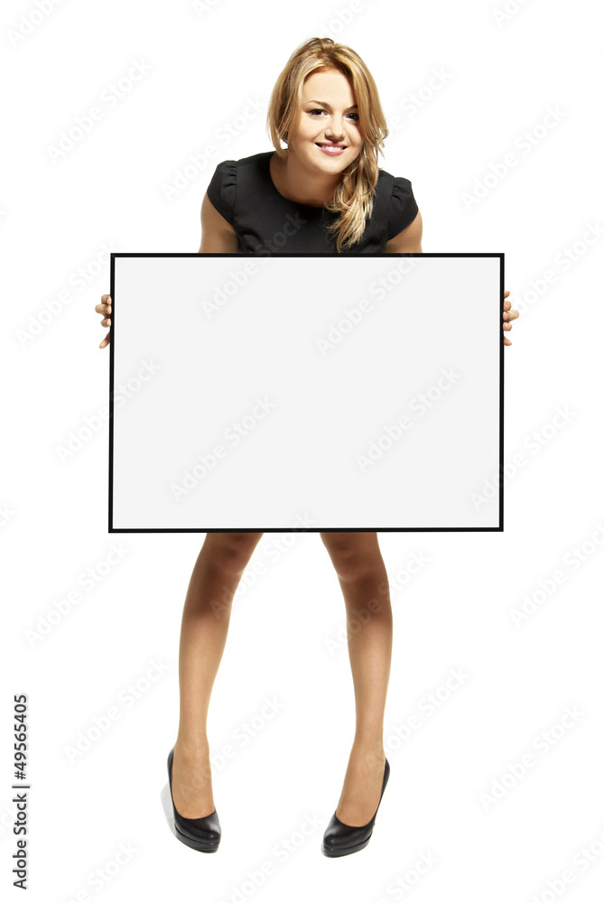 Attractive Woman Holding Up a Poster - Isolated Attractive Woman Holding Up a Poster - Isolated