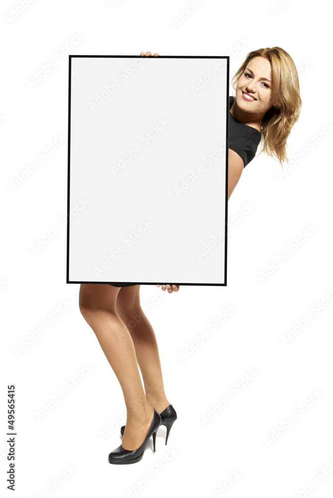 Attractive Woman Holding Up a Poster - Isolated Attractive Woman Holding Up a Poster - Isolated