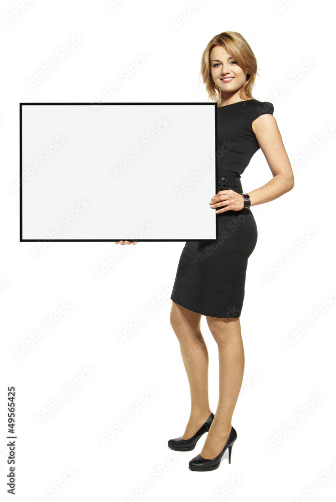 Attractive Woman Holding Up a Poster - Isolated Attractive Woman Holding Up a Poster - Isolated