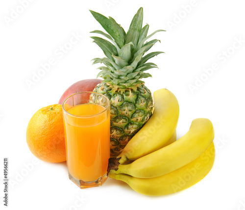 fresh tropical fruits and juice photo