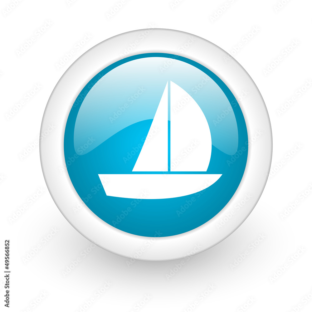 yacht blue circle glossy web icon on white background yacht blue circle glossy web icon on white background
